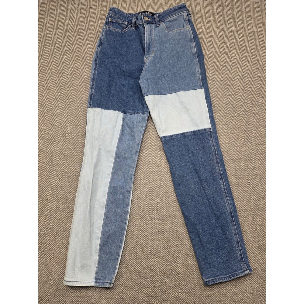 Hollister Ultra High-Rise Mom Jeans Blue Patchwork Colorblock W24 L27 0R